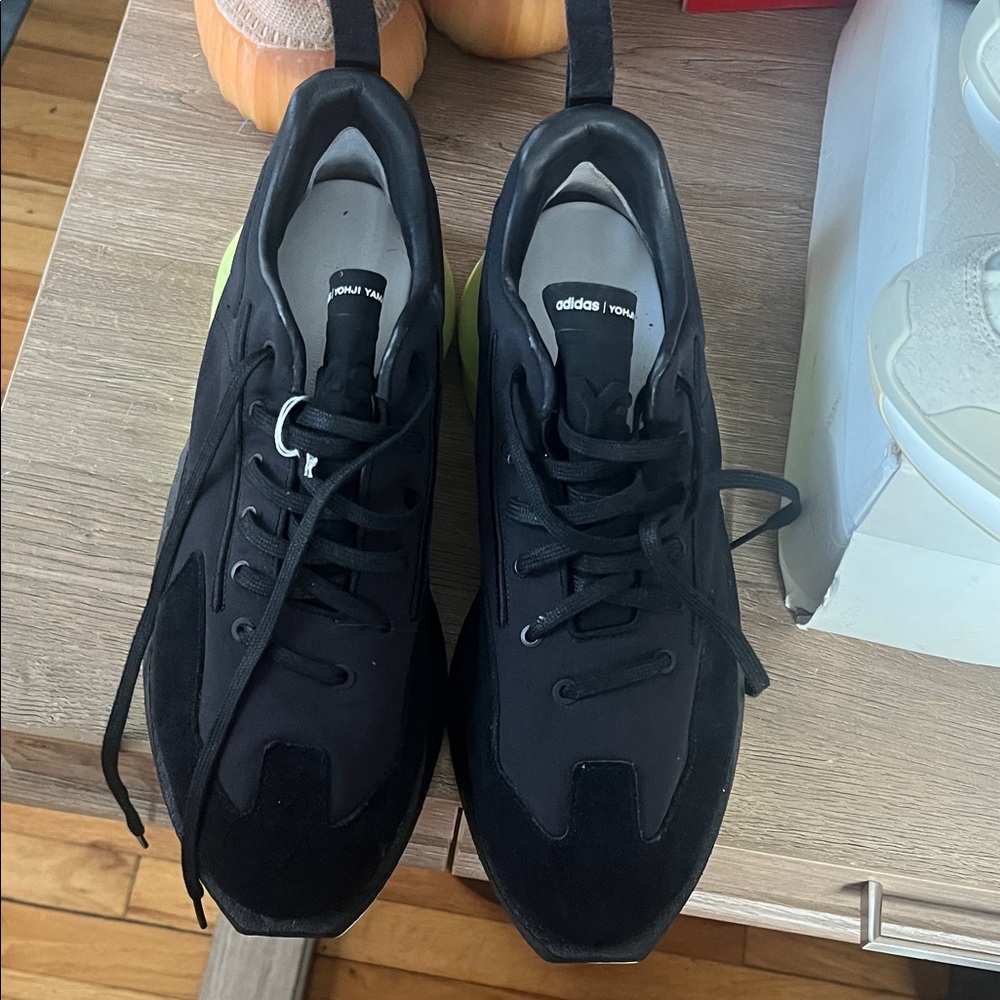 Adidas Men's Black and Neon Green Sneakers
